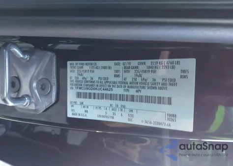 2019 Ford Escape Se from USA, damaged, VIN 1FMCU9GD0KUC44625